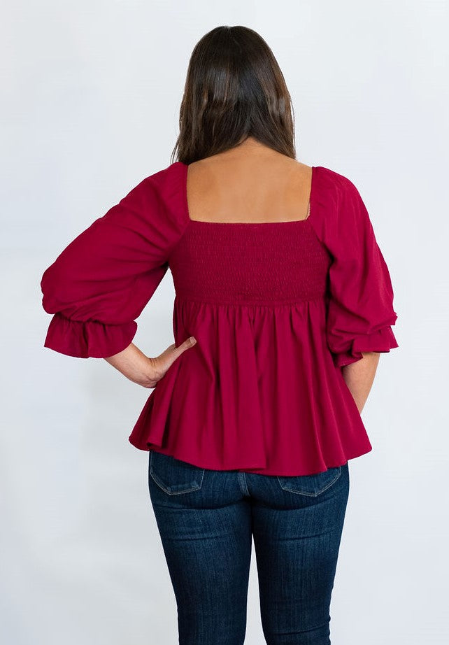 Square Neck Puff Sleeve Babydoll Top by Entro Clothing