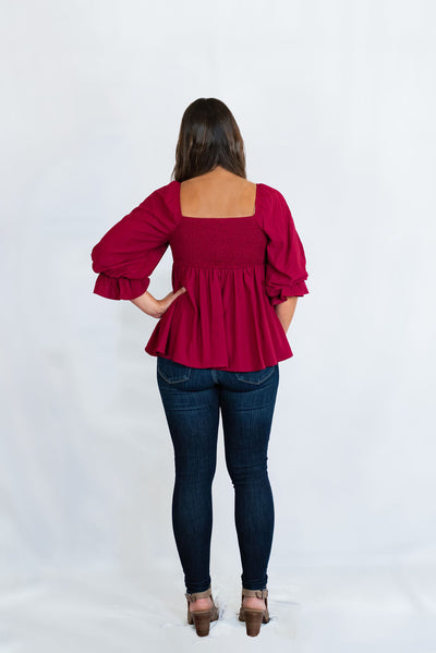 Square Neck Puff Sleeve Babydoll Top by Entro Clothing