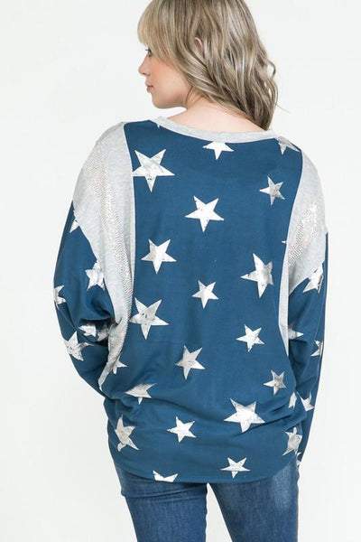 Star Print Sparkly Dolman Sleeve Knit Top by Now and Forever