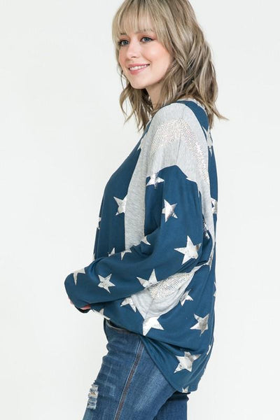 Star Print Sparkly Dolman Sleeve Knit Top by Now and Forever