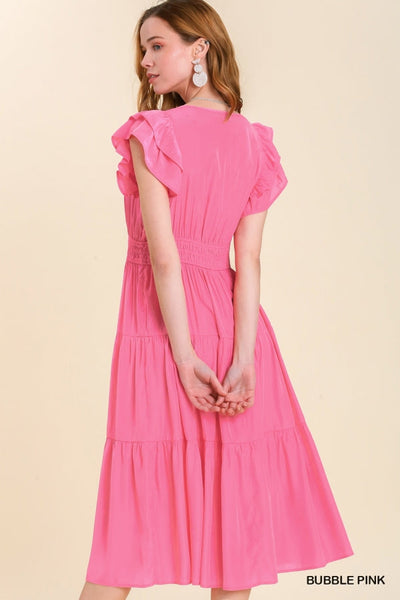 Tiered Midi Dress with Double Layer Flutter Sleeves by Umgee Clothing