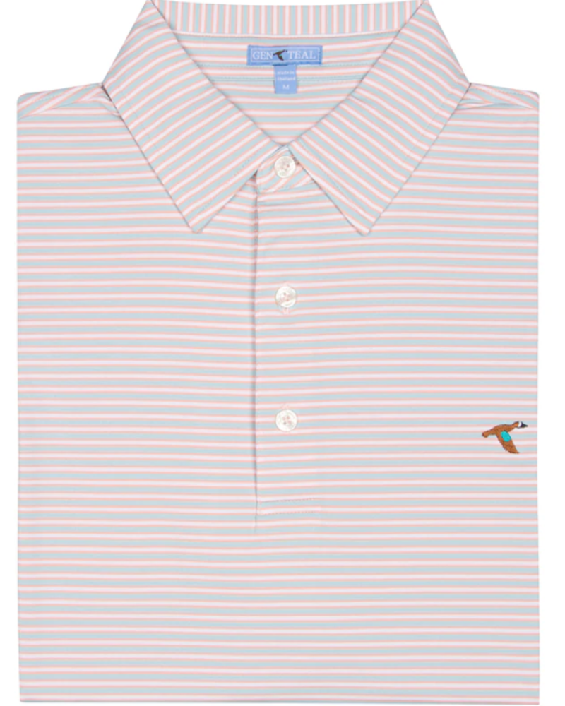 Turquoise Harbor Stripe Performance Polo by GenTeal Apparel