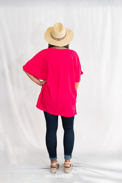 V-Neck Boxy Top With Front Pocket by Bibi Clothing