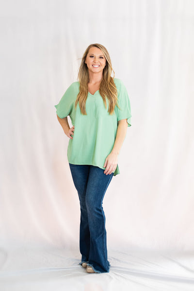 V-Neck Boxy Top With Front Pocket by Bibi Clothing