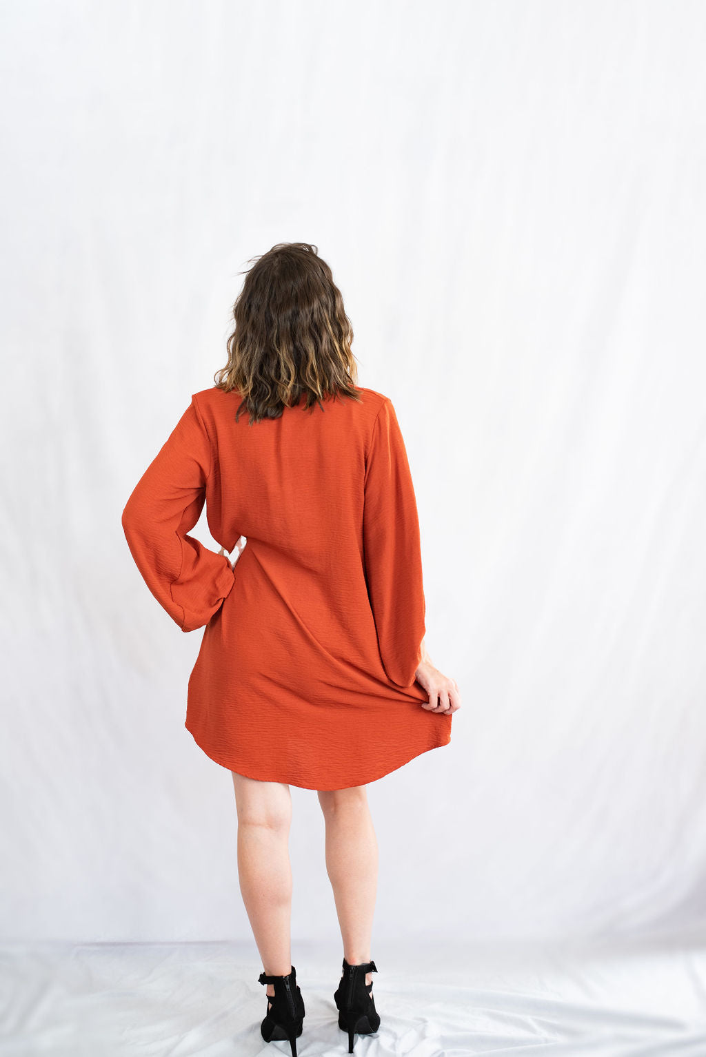 orange long sleeve shift dress Jodifl Boutique Clothing