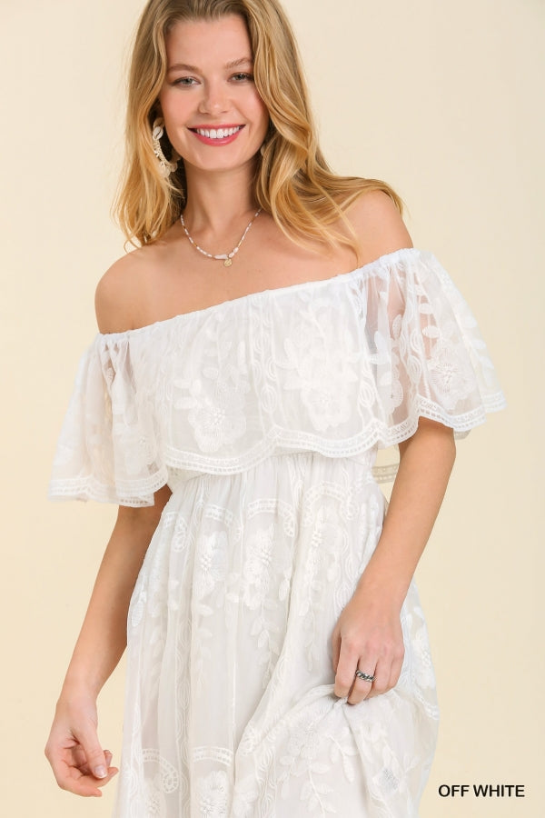 White Floral Lace Off the Shoulder Mini Dress by Umgee Clothing