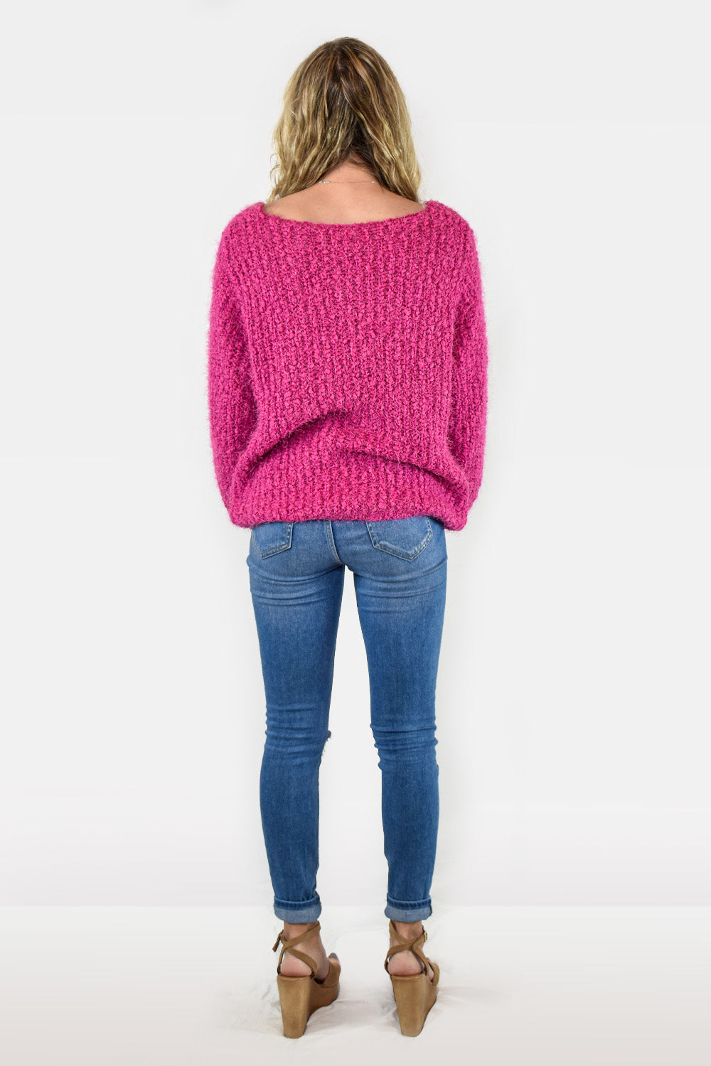 Wide Neck Magenta Alpaca Sweater by POL Clothing